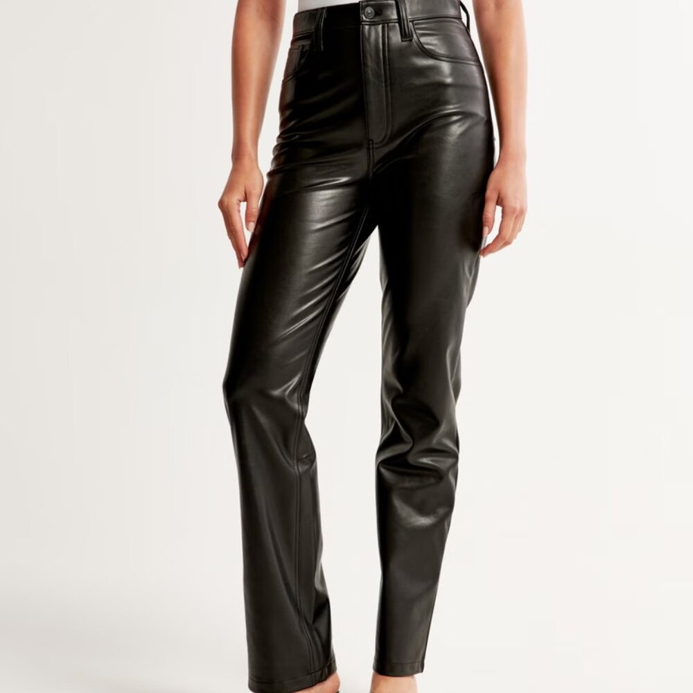 Abercrombie & FItch Faux Black Leather The '90s Straight Rise Jeans Sz 2β¦ - Picture 4 of 12